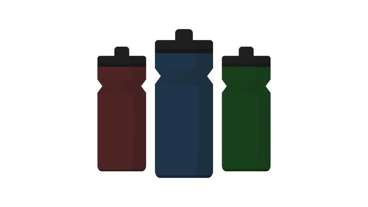 red, blue, and green water bottles